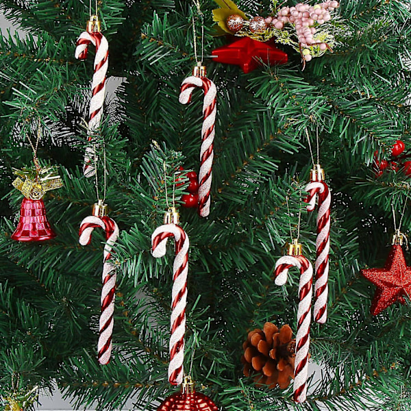 6 stk. Juleglitter Godteristang Plast Godteristang Juletrepynt til Jul Nyttårsfestutstyr