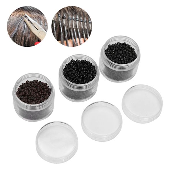3 flasker 3,0 mm silikon Micro Links Rings Beads Small Comfortable Hair Extension Tool (1#/3#/5#)