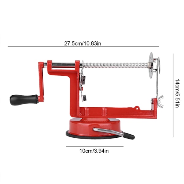 Spiralpotatisskärare i rostfritt stål med manuell vev, sugbas, köksredskap