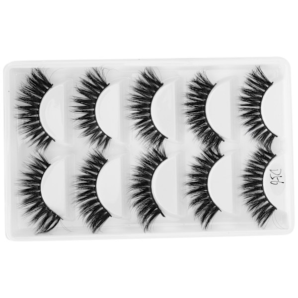 5 par tykke tette falske vipper Tredimensjonale lange krøllete falske øyevipper Makeup Tool(D56)