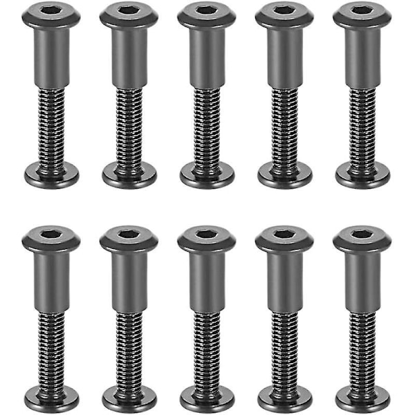 Förpackning med 10 st M6 x 35mm Fästbultar med Matchande Mutterhylsa med Sexkantshål Runt Huvud i Svart Kolstål Lämplig för Läder Väska eller Bälte,-