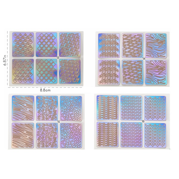 24 ark DIY-neglestempling-skabelon Negleklistermærker Uregelmæssigt gitterstencil Genanvendelige neglekunstvinyler hule klistermærker