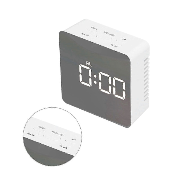 LED Spegel Väckarklocka med Temperatur Datum Tid Visning Snooze Funktion för Sovrum Vardagsrum Kontor