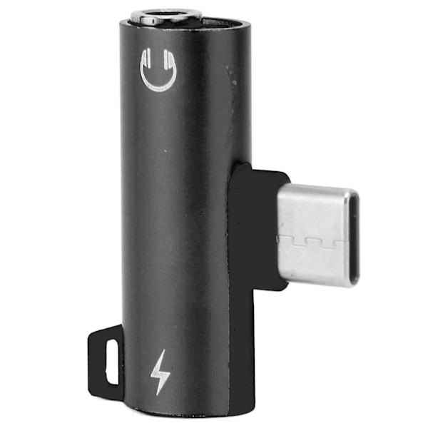 TypeC til 3,5 mm hodetelefonadapter lader 2 i 1 jack HIFI lyd med PD hurtiglading (svart)