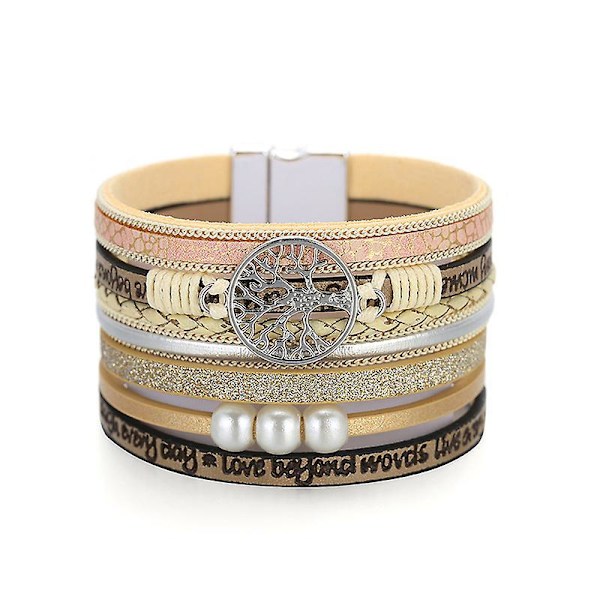 Boho flerlagers läderarmband - beige (1 st)