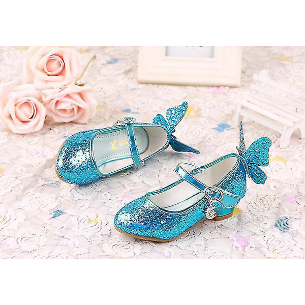 Glitter Princess Flickor Läder Höga Klackskor Fjäril 3D33225 Blå