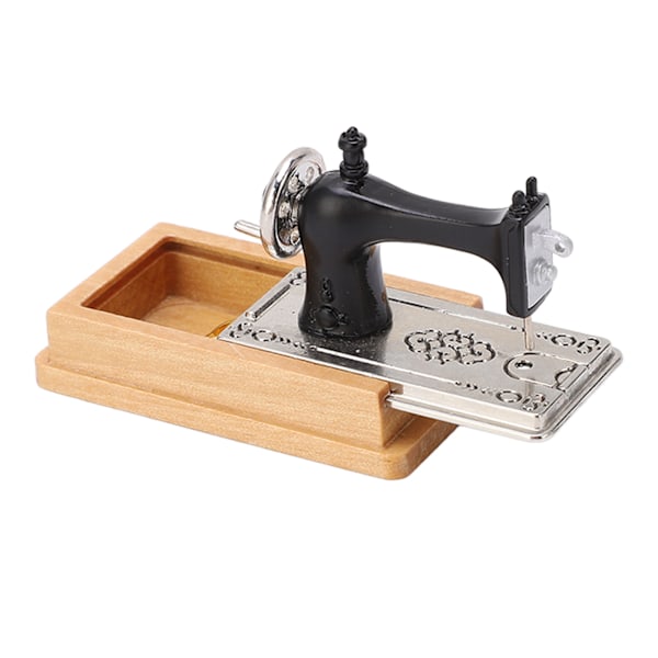 Nukkekodin miniatyyriompelukone Vintage-tyyli Elävä 1/12 Nukkekodin ompelukone Malli koristeluun Puun väri
