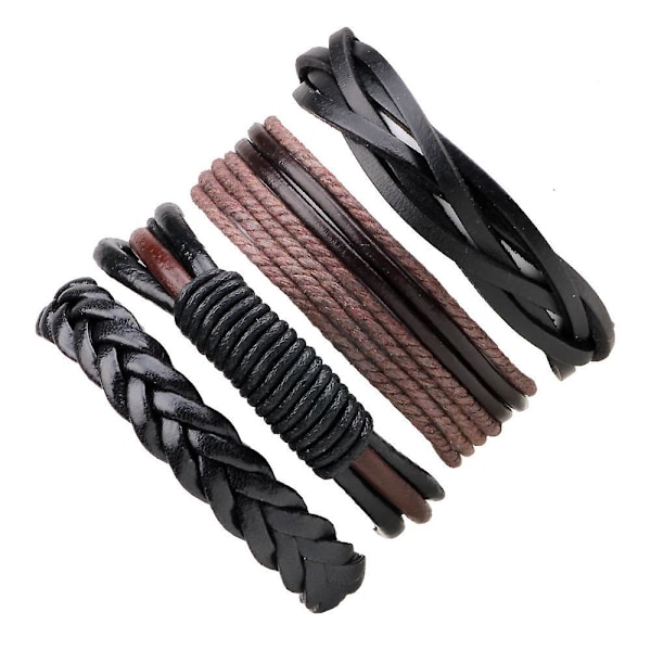 Herrarmband Set Pärlor Läder Flätat Multilager Rep