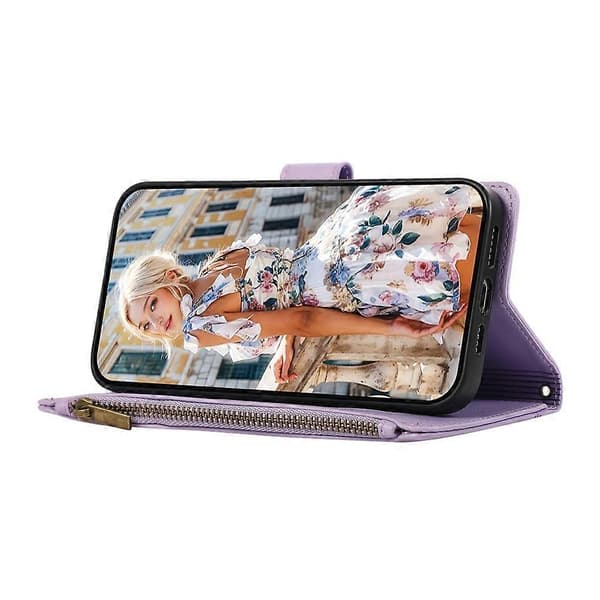 Compatible Case for Samsung Galaxy A56 5G, Multi-Slot, Zipper, Leather Case with Wrist Strap Purple