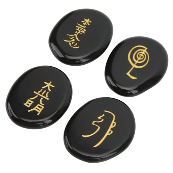 4 st Reiki-symboler stenar slätare ytor graverade Reiki-stenar för heminredning meditationsornament present obsidian