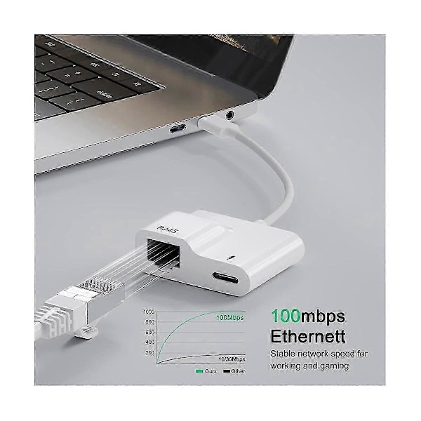 USB C - Ethernet -sovitin, USB Type C - RJ45 Gigabit Ethernet LAN -sovitin 60 W:n laturilla, yhteensopiva /P:n kanssa