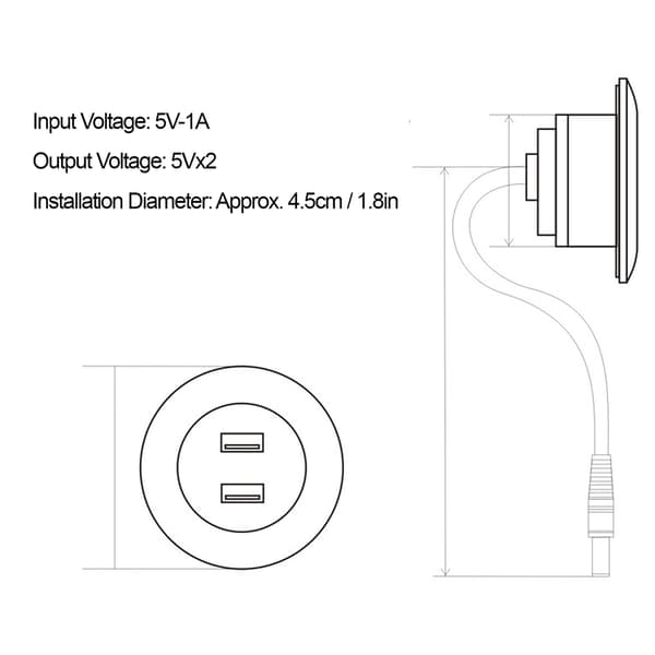 Sort planforsænket dobbelt USB-opladningsstik - 1 stk
