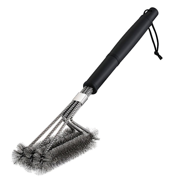Grillbørste, 3 i 1 Grillrengøringsbørste, Rustfrit Stål Grillbørste, 360° Rengøring, Varmeisolerende Håndtag, Dyb Sort 43.5*7cm