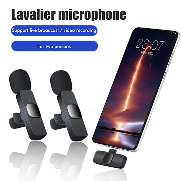 Trådlös Lavalier-mikrofon Plug Play Trådlös Bluetooth mikrofon med intelligent brusreducering för telefonvideoinspelning Live Vlogg