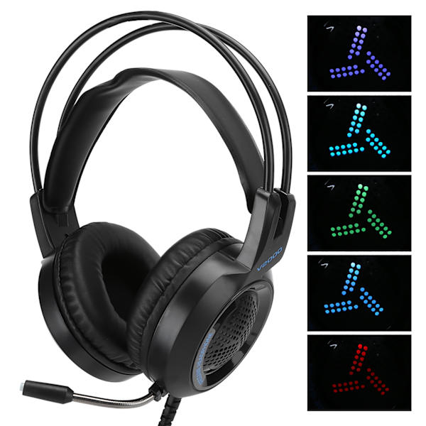 V2000 Gaming Headset Brusreducerande Mikrofon Hörlurar 3,5 mm Kontakt Hörlurar med LED-ljus för PC/Switch
