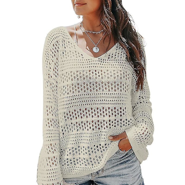 Enfärgad V-ringad spetsvirkad bikini strandkläder coverup XL Aprikos