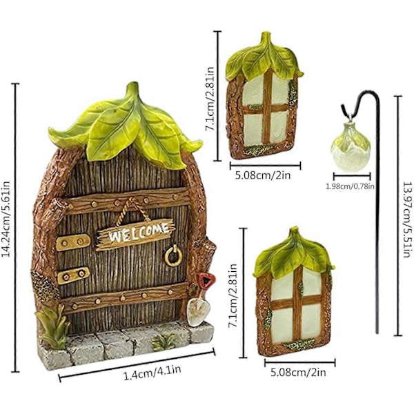 Eventyrdør og vinduer til træer - Miniature eventyrhave med eventyrlampe - Selvlysende i mørke