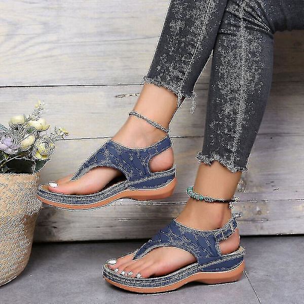 Ortopediske Navy Blå Kvinner Casual Flat Flip Flops Lav Kile Sandaler UK2 (EU35)