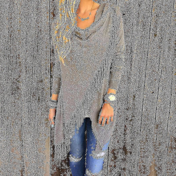 Stilig duskvast strikket cardigan poncho for kvinner L grå
