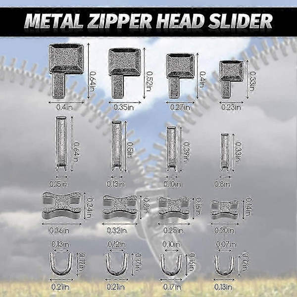 120 Delar Metall Dragkedjehuvud Slider, 4 Storlekar Dragkedja Botten Sliders Fäste Stift, Dragkedjestopp