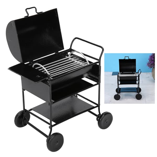 Dukkehus Tilbehør Mini BBQ-stativ Håndkjerre Kjøkken Simuleringspynt 1:12