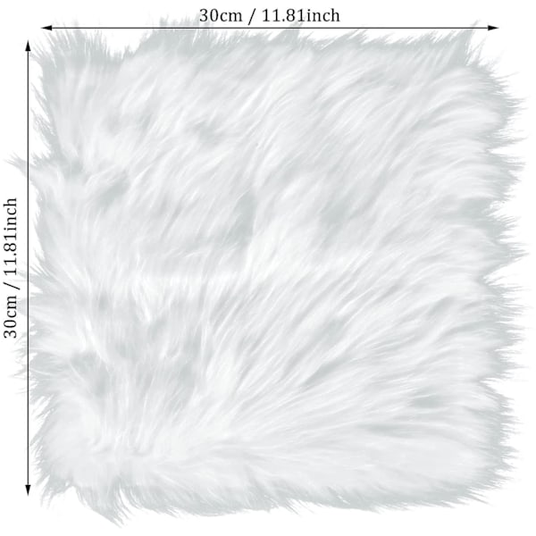 Stolpude i kunstig pels, firkantet, 30 cm, blød og fluffy til stue, soveværelse, sofa, fotobaggrund (hvid)