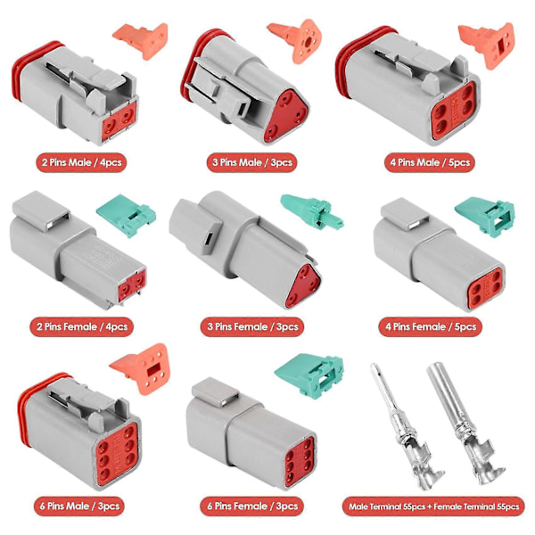 140st Deutsch DT Serie Vattentät Kabelkontakt Kit DT06-2/3/4/6S DT04-2/3/4/6P Automobil Tätad Kontakt med Stift Box