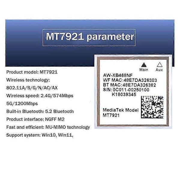 MT7921 WIFI6 2.4G 5G Gigabit Netværkskort M2 5.2 BT Netværkskort Desktop Computer Laptop Indbygget Trådløst Netværkskort