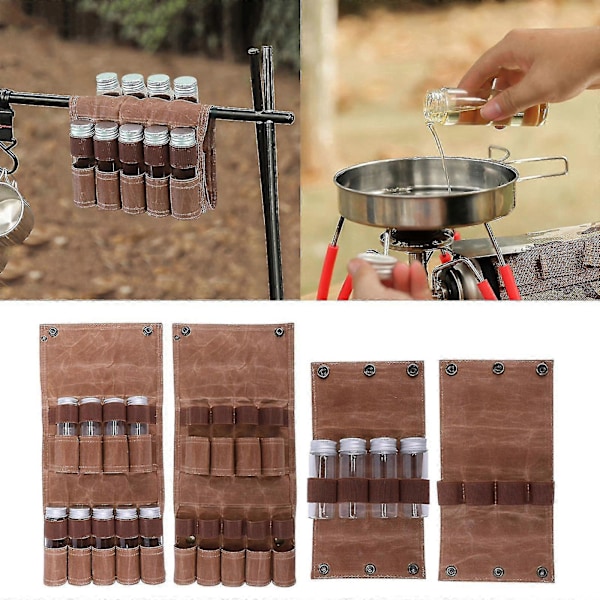 Bærbar krydderpose med 4/9 krydderglass, krydderorganisator, flaskeholder - B16 liten lerretspose