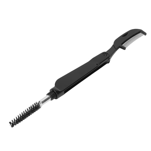 2 i 1 øjenvippekam i rustfrit stål med dobbelte hoveder, foldbar plejekam til øjenbryn, til makeup, sort
