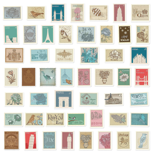 Vintage rejseklistermærkesæt - 50 ark vinylklistermærker til børn, drenge og piger - perfekt til daglig brug og indsamling af frimærker rundt om i verden