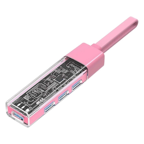 4-i-1 Hub Dockningsstation Transparent Skaldesign 4 Portar Kompakt Storlek Dubbel-Head USB-C Förlängare Datortillbehör Rosa