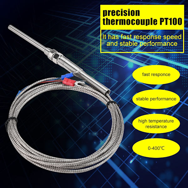 M8 gjenger PT100 platinamotstand termoelement 50 mm probe temperatursensor ledning 0-400 ℃ (3 m)