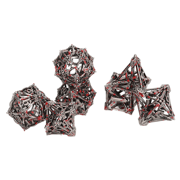 7 stk. Metal terning sæt hult polyhedral terning robust multifunktionel til brætspil rollespil grålig rød