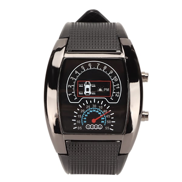 LED-display flygplansur med hög precision, bekväma armbandsur, LED-ur med tids- och datumvisning, svart hölje, svart rem