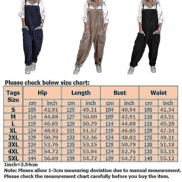 Avslappede blå bomullslin-overalls for kvinner med seler 5XL