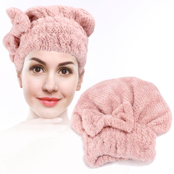 24 x 26 cm Korallfleece Snabbtorkande Hårinpackningsmössa Förtjockande Hårtorkningsmössa Rosa