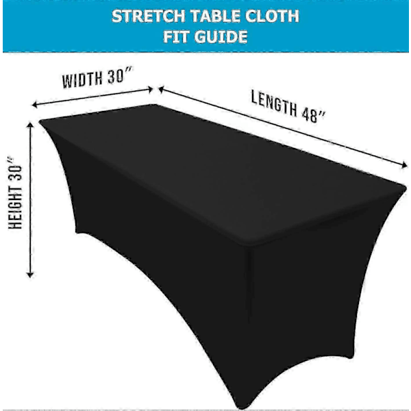 Suorakulmainen joustava pöytäliina - Spandex tiukka pöydänsuoja (120 cm, musta) musta 120 cm
