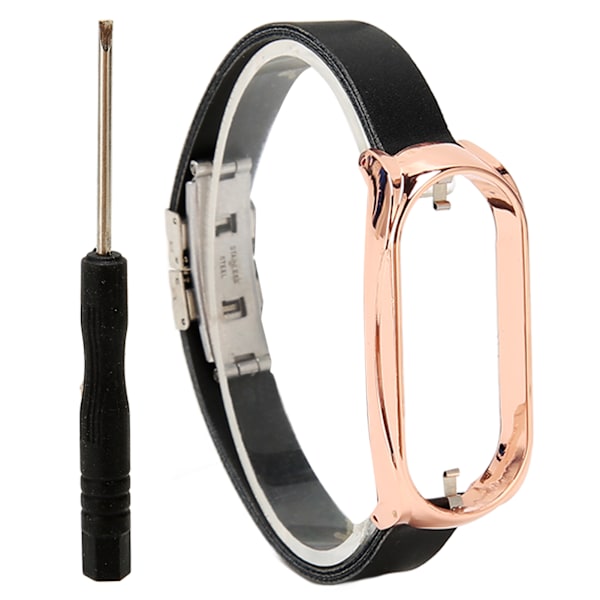Rustfrit stål PU-læderrem med kofangerkasse Smart Watch-udskiftningstilbehør Passer til Mi Band 7 sort og guld