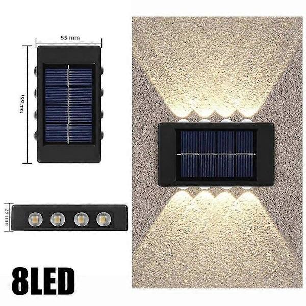 Aurinkokennovalaisin seinälle 10/8/6/4 LEDillä, vedenkestävä ulkovalaistus puutarhaan ja aitaan, auringonvalo 8LED lämmin