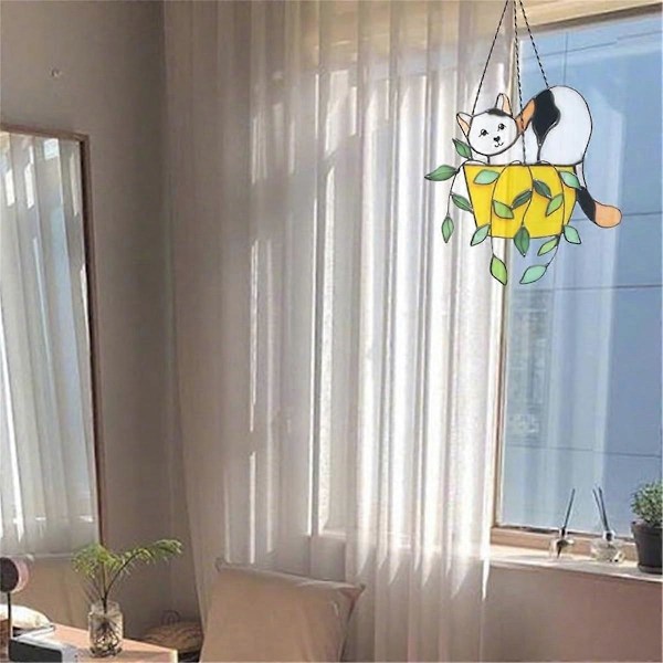 Kissa kukkaruukussa Aurinkosieppari Lasimaalaus Ikkunariipus, B