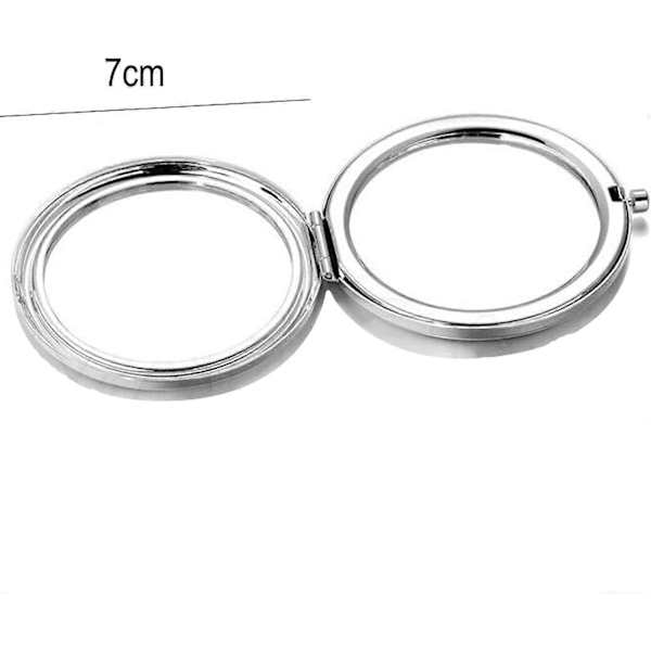Kaksipuolinen taskupeili, meikkipeili, kompakti peili, pyöreä kokoontaitettava peili 7 cm, hopea