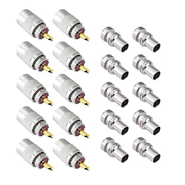 PL-259 Koaksialstik UHF Han Loddestik 50 Ohm Koaksialadaptere 10-pak med Reduceringsstykker kompatible med LMR400, RG8-kabel