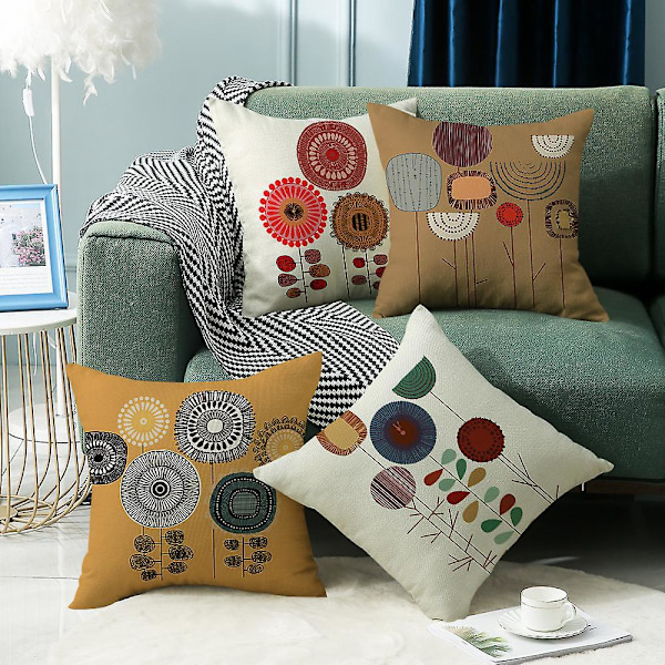 Set med 4 vackra kuddfodral 45 x 45 cm, örngott för soffa vardagsrum sovrum dekoration