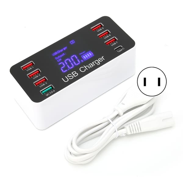 LCD-skærm USB-oplader 8-ports TypeC hurtigopladning 40W til telefon tablet computer (US-stik)