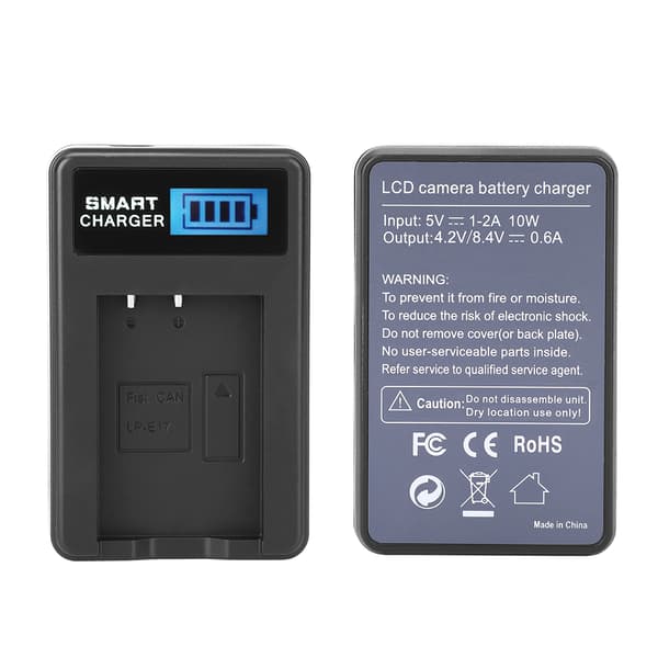 LP-E17 Batterilader Enkeltspor USB-lading med LCD-skjerm for Canon EOS M3 M5 M6 760D
