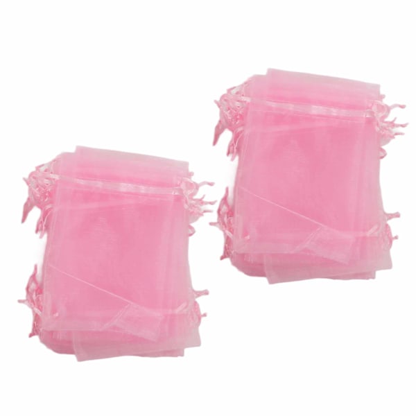 100 stk. Organzaposer 10x15cm Transparente gaveposer med snøre Netbærbar smykkeposer Snøre til bryllup Pink