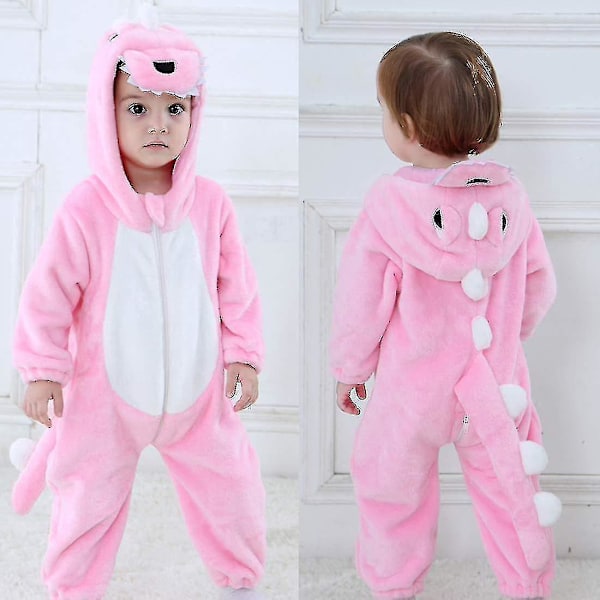 Söt Dinosaur-Onesies med Huva för Småbarn | Djurdräkt för Barn | Halloween 0-3 Månader | Rosa