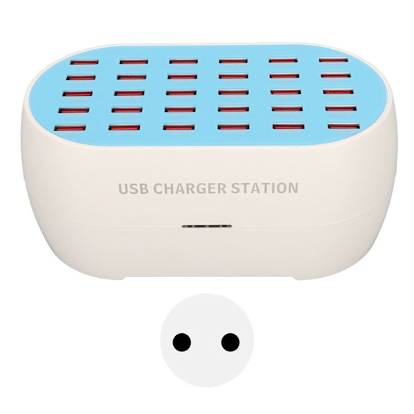 160W 30-porters USB-ladestasjon, flere USB-skrivebordsladere for mobiltelefoner, digitale apparater, 100-240V EU-plugg