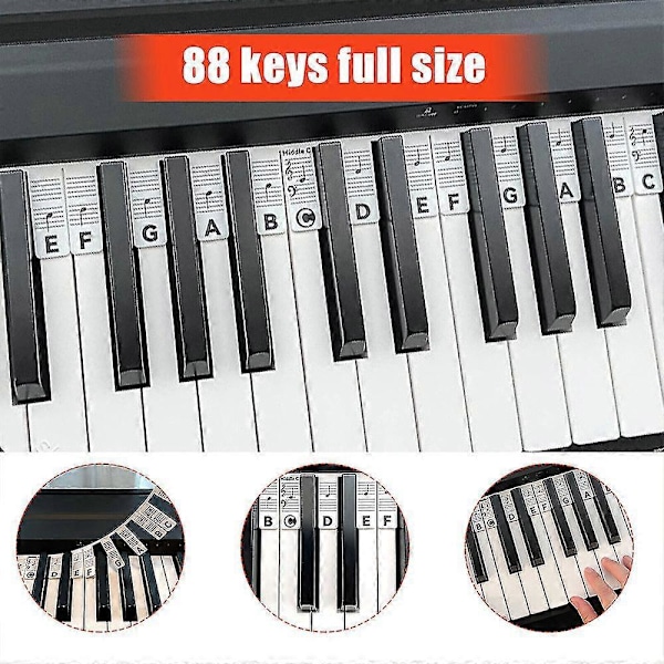 Gjenbrukbare Silikon Piano Keyboard Notelapper - Avtakbare 88 Tangenter Piano Noteguide Klistremerker Fargerike
